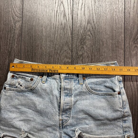 Levis 501 Blue Denim Jean Shorts 30 High Waisted - Picture 6 of 9